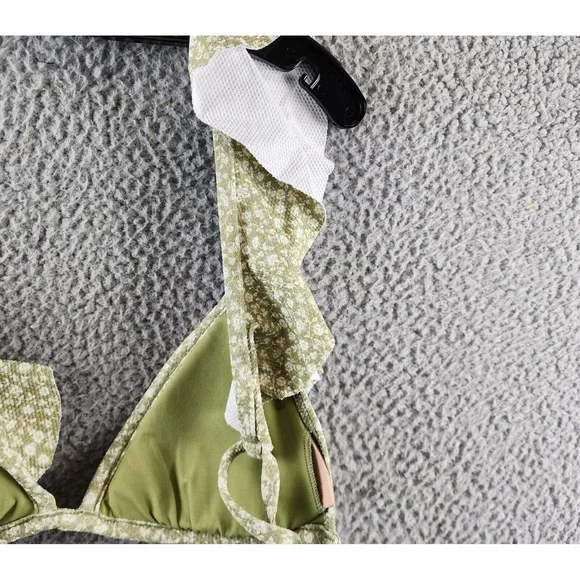 Eberjey Graziela Bikini Top Women's M Pear/Ivory Floral Ruffle Trim Tie Closure - Picture 13 of 15